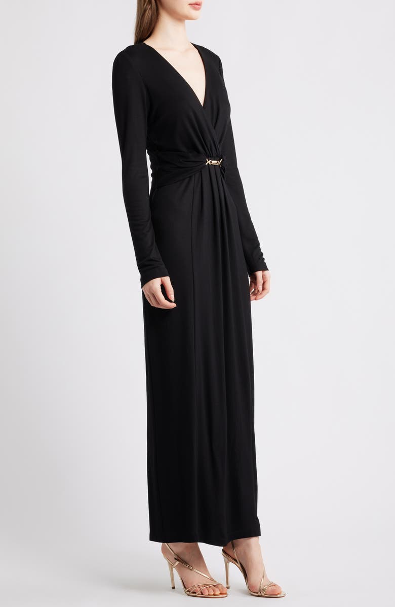 Halogen<sup>®</sup> Wrap Front Long Sleeve Maxi Dress, Alternate, color, Rich Black