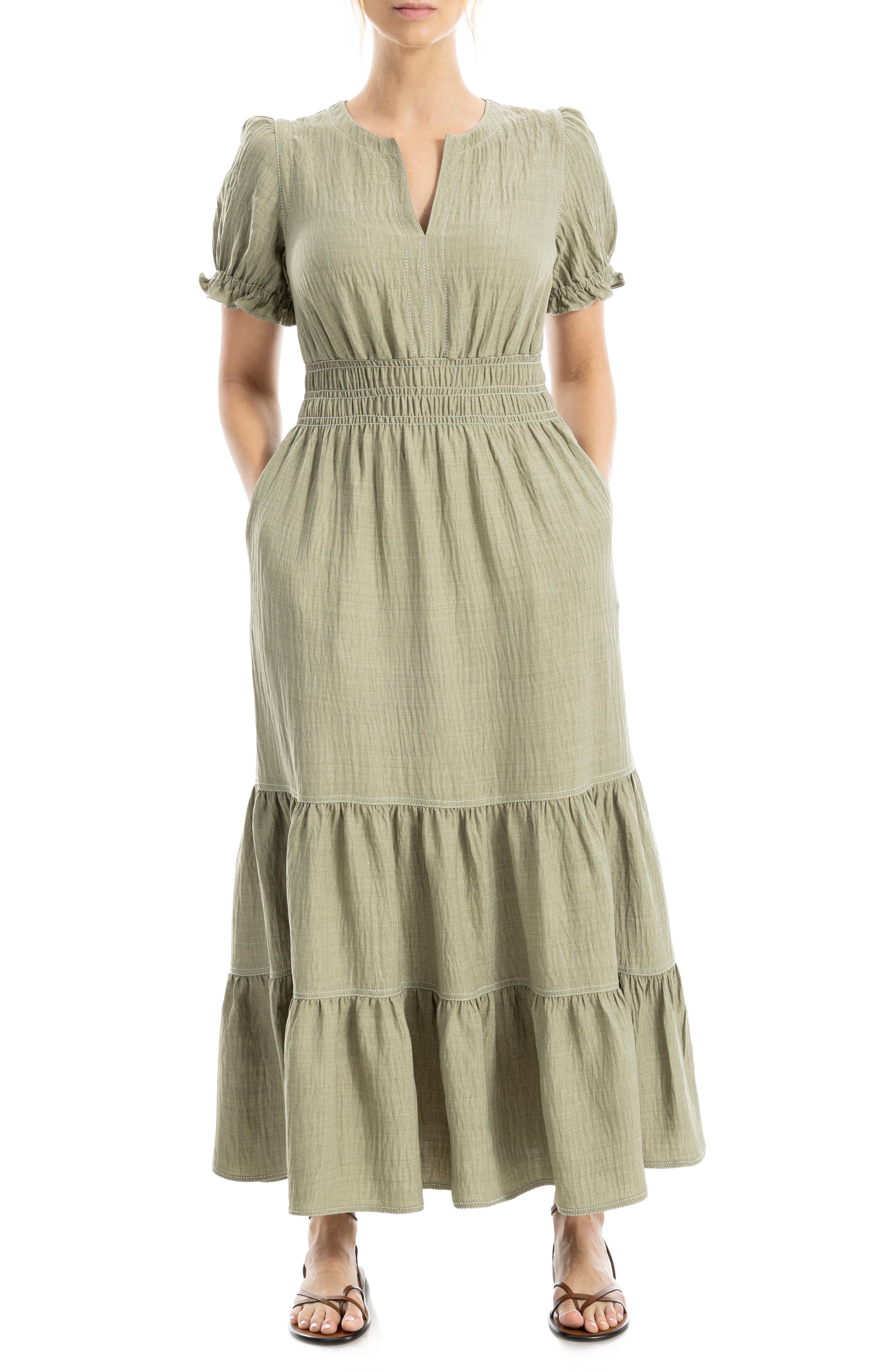 MAX STUDIO Tiered Crepe Maxi Dress