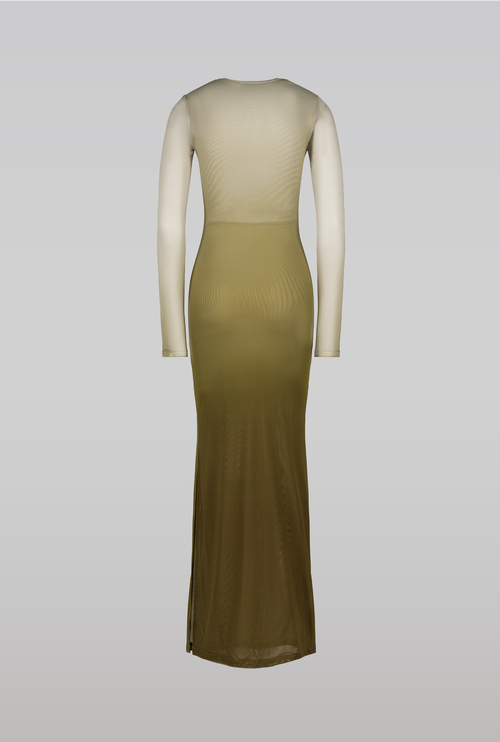 Saemdi Gradient Mesh Dress In Olive Green Gradient