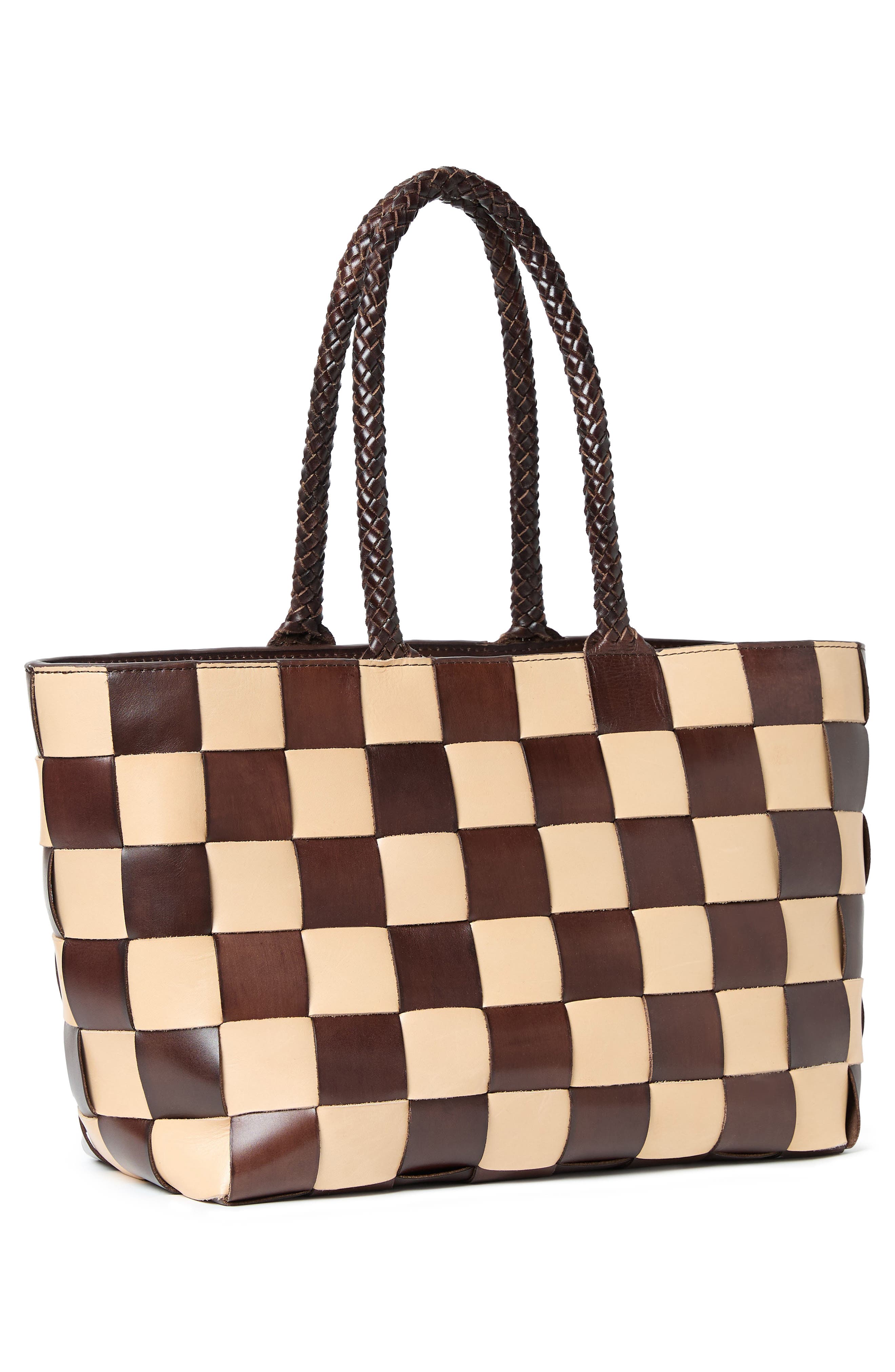 Loeffler Randall Klara Woven Leather Tote, Alternate, color, Brown/ Butter