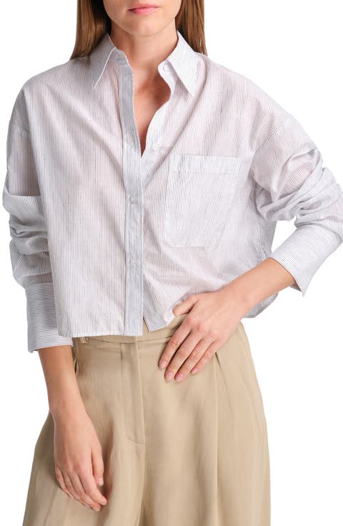 Little Big Joe Stripe Cotton & Linen Crop Button-Up Shirt