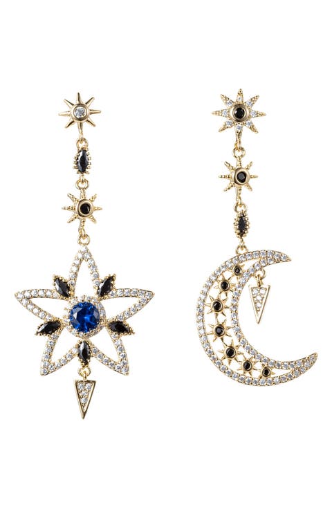 CZ Sun & Moon Drop Earrings