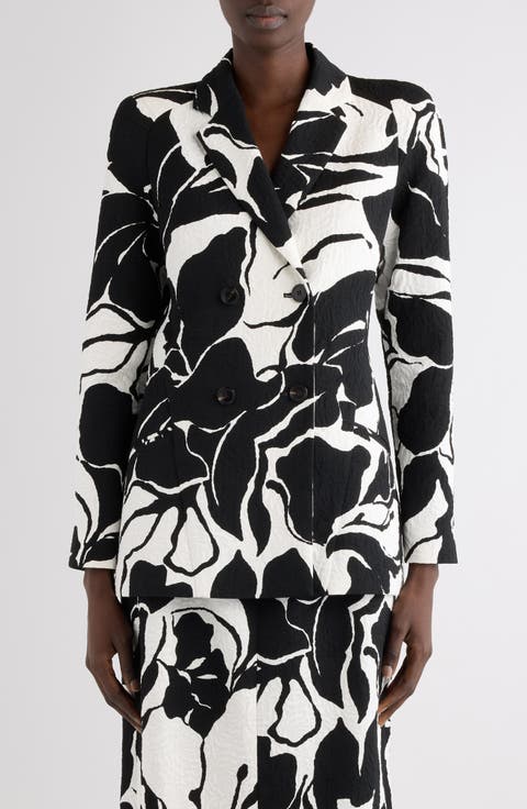 Floral Screenprint Jacquard Longline Blazer
