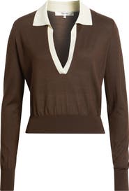 FRAME The Two Tone Cashmere & Silk Blend Polo Sweater