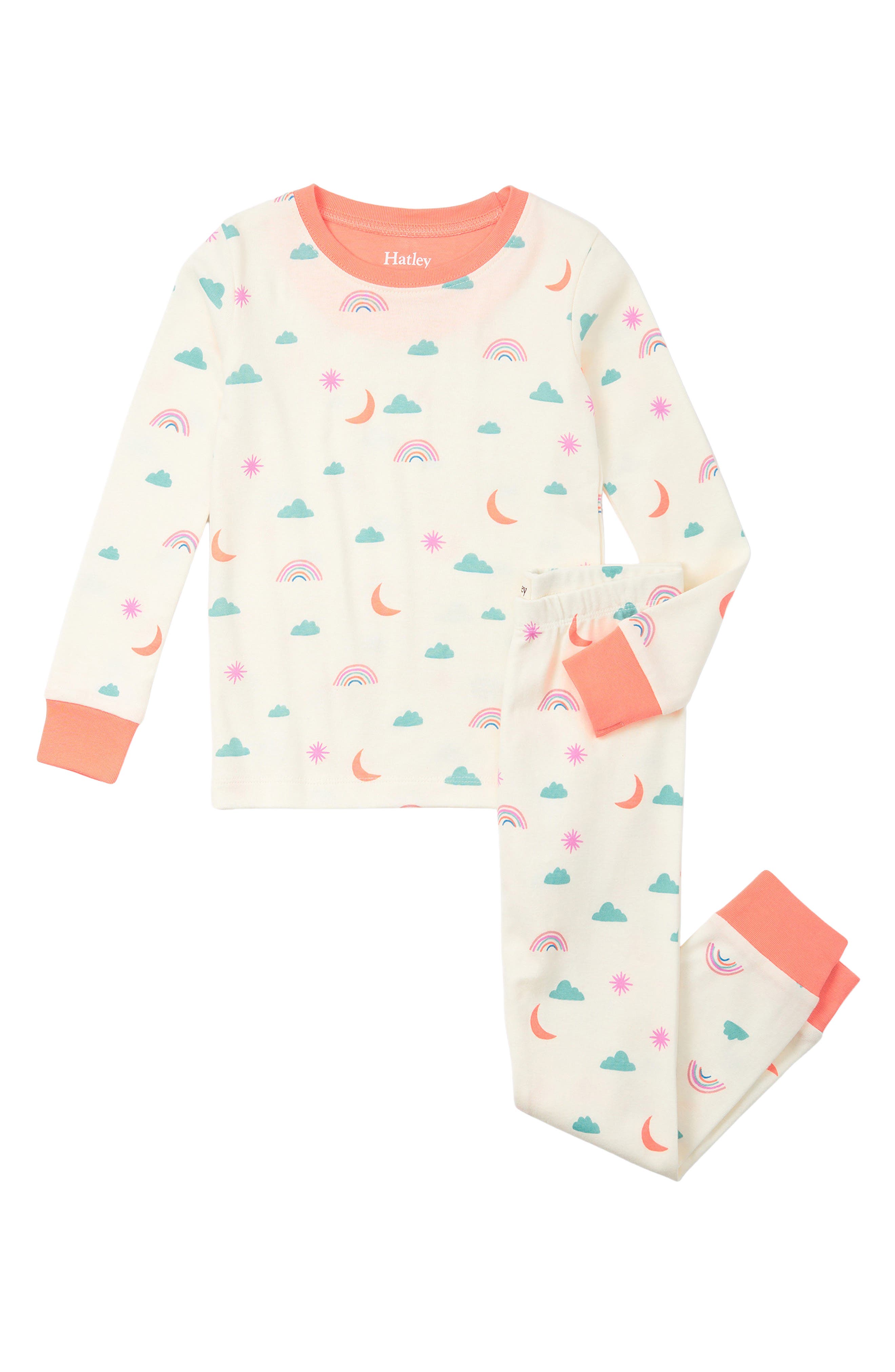 Hatley Kids' Charm Fitted Organic Cotton Two-Piece Pajamas in Cream 