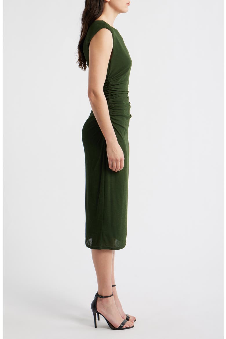 Sleeveless Ruched Waist Jersey Midi Dress, Alternate, color, FOREST GREEN