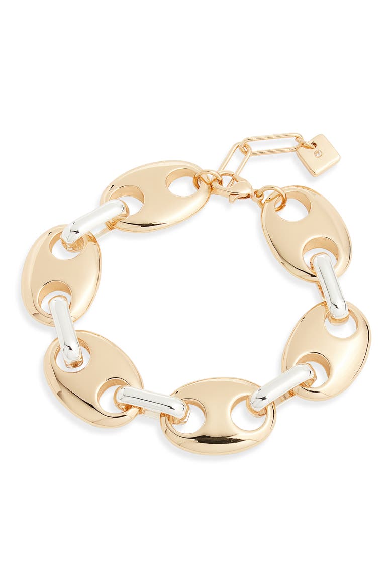 Puffy Mariner Link Bracelet, Main, color, SILVER- GOLD