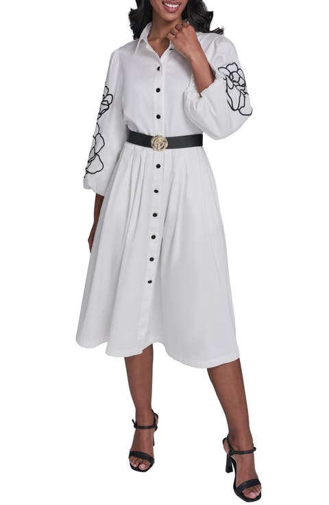 Floral Stitch Belted Midi Dress