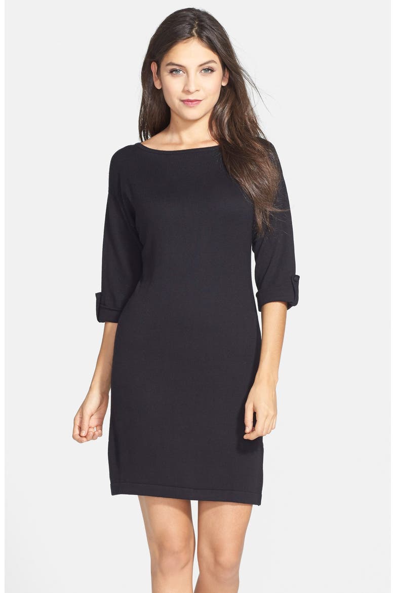 'Oxana' Boatneck Sweater Dress, Main, color, BLACK