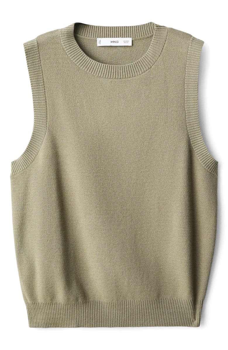 MANGO Sleeveless Knit Vest, Alternate, color, Khaki Green