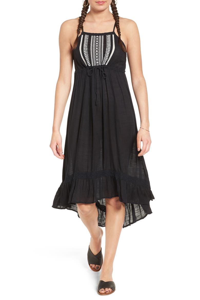 Embroidered Midi Dress, Main, color, BLACK