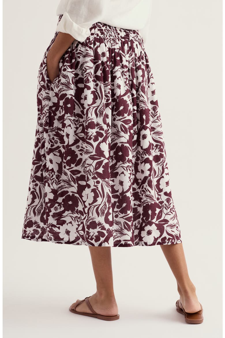 Rosemary Floral Organic Cotton Smocked Waist Midi Skirt, Alternate, color, SUMMER SHADOWS CACAO