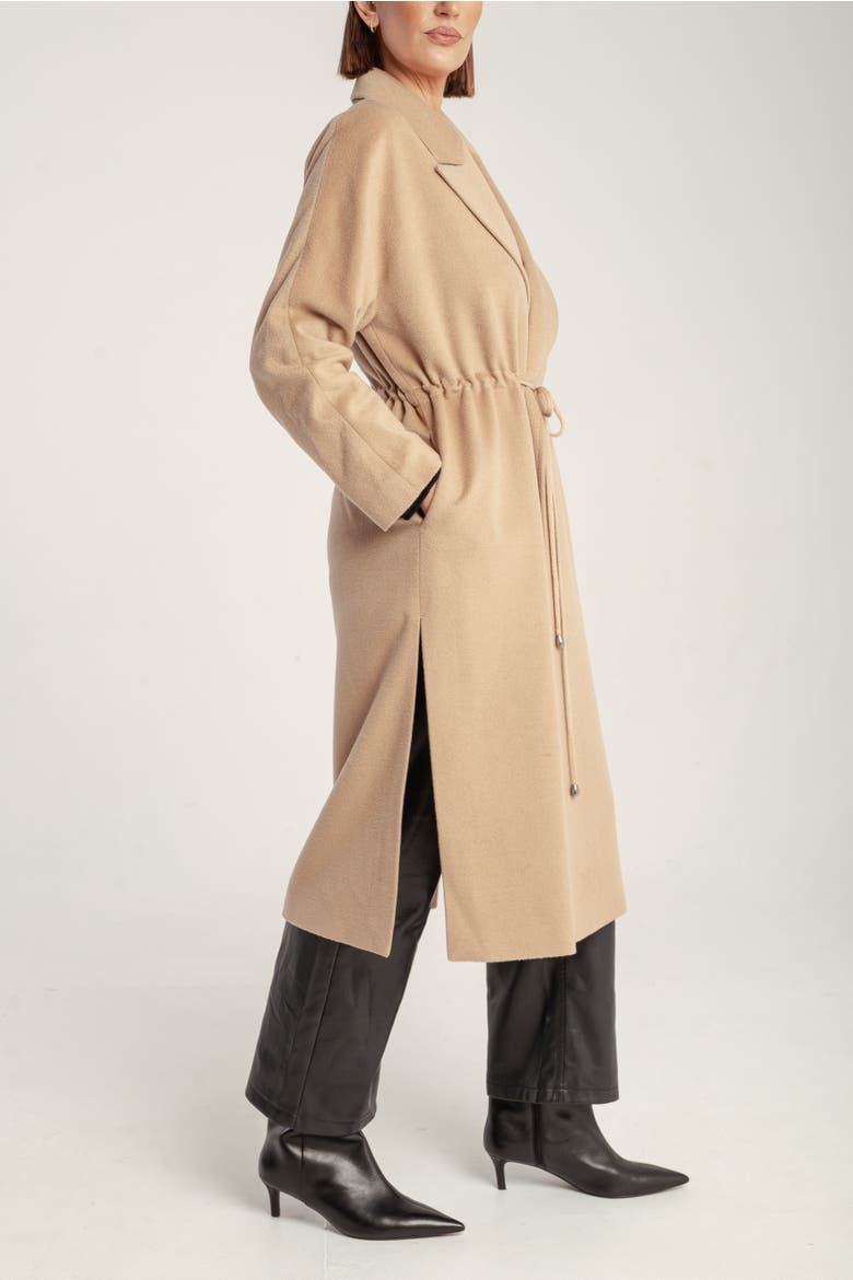 Cashmere Tie Waist Lapel Coat, Alternate, color, Yellow Camel