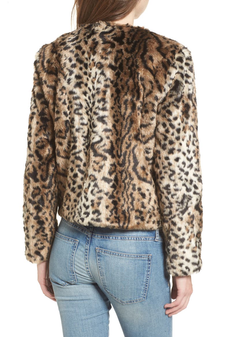 BB Dakota McKinley Leopard Print Faux Fur Jacket, Alternate, color, BROWN