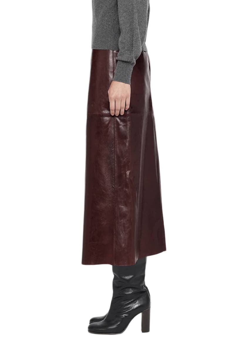 Olivia Leather Midi Skirt, Alternate, color, OXBLOOD RED