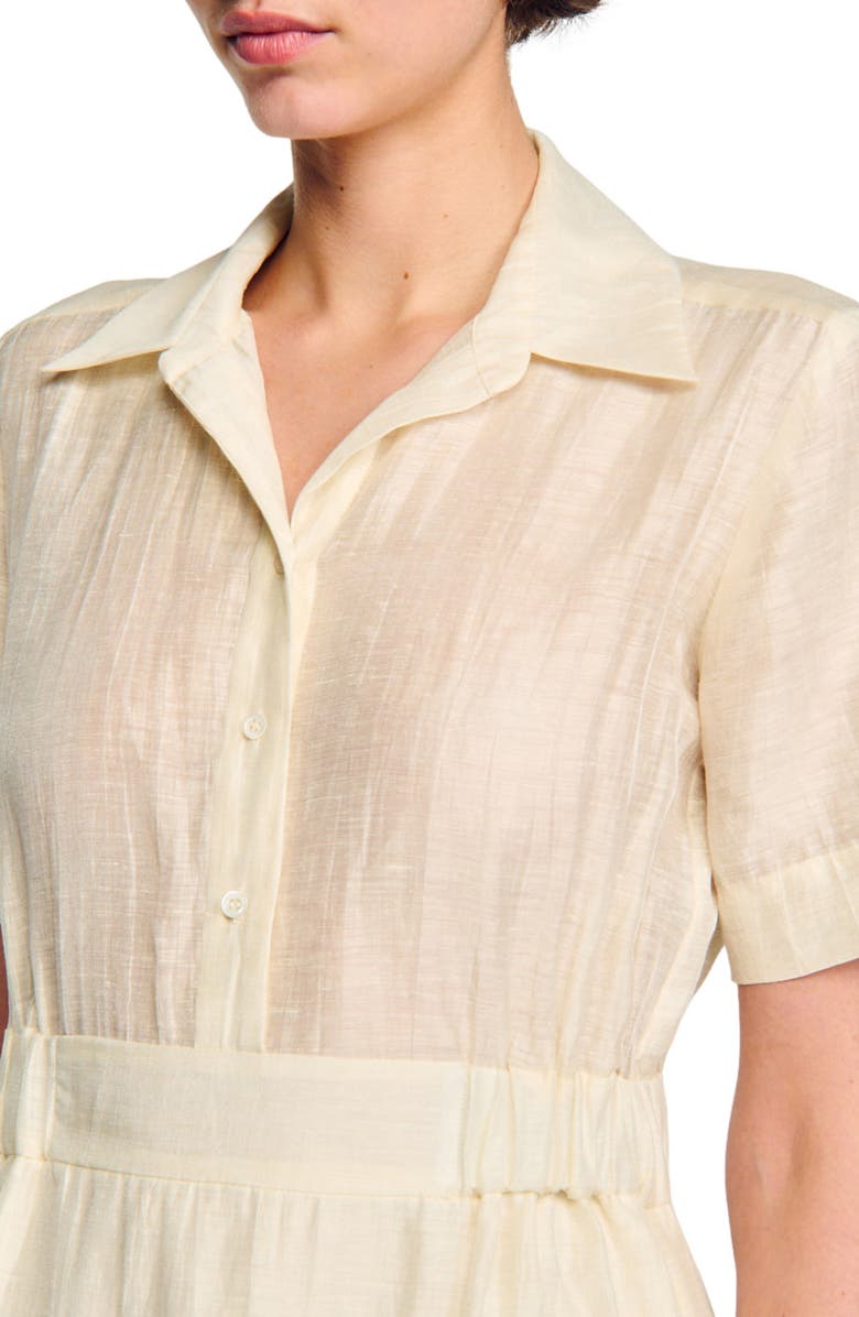 SANDRO Tanzanite Tiered Linen Blend Shirtdress, Alternate, color, 