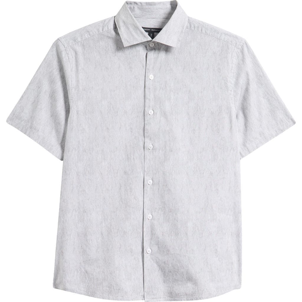 Robert Barakett Blossom Print Short Sleeve Cotton Button-up Shirt In Gray