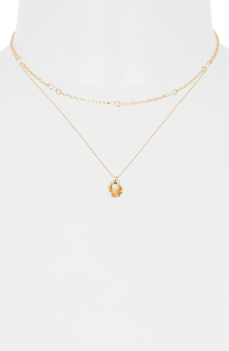 Leith Layered Oyster Pendant Necklace, Alternate, color, White- Gold