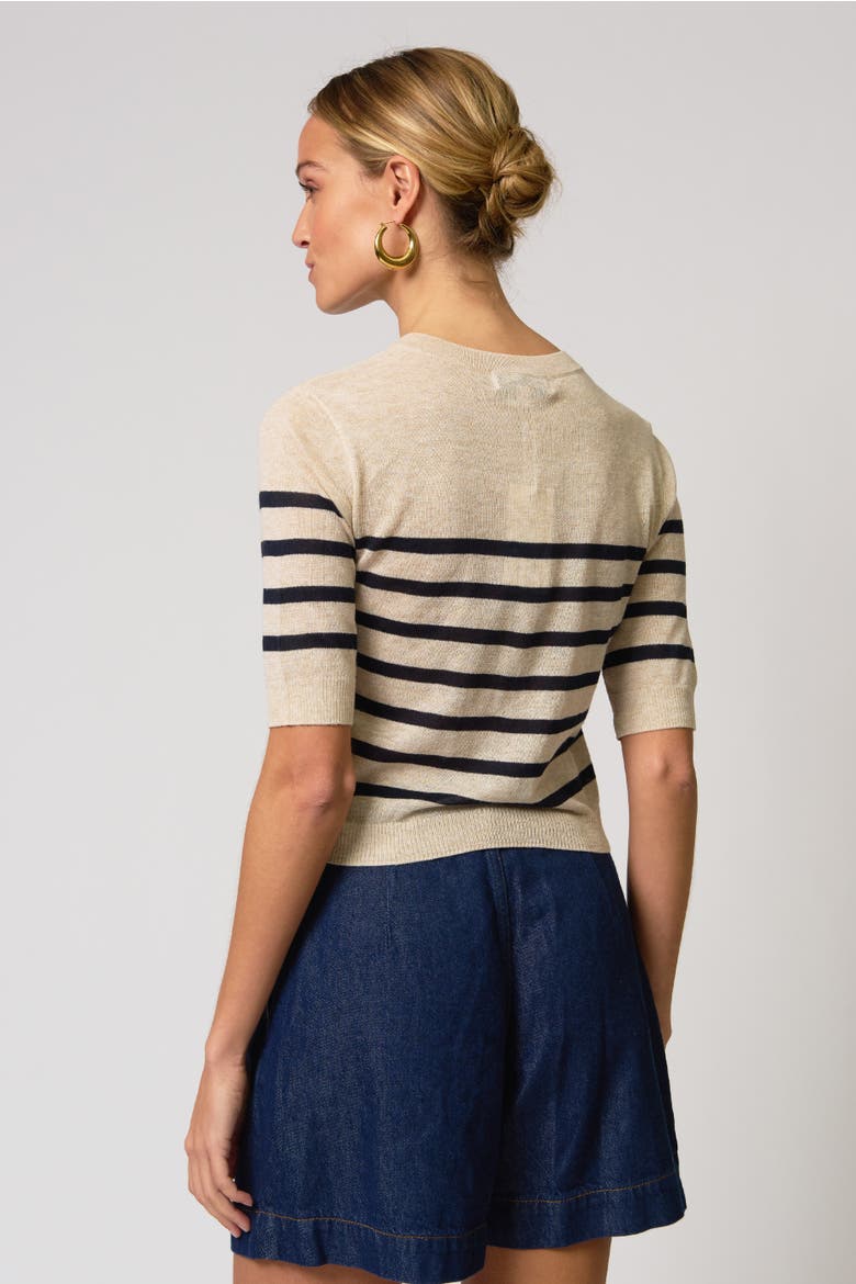 Marlon Striped Sheer Cardigan, Alternate, color, Oat/Chocolate