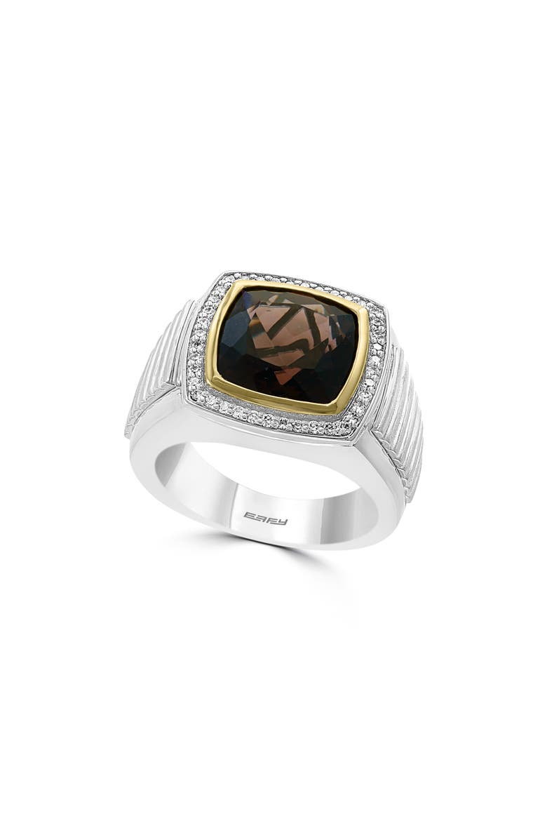 Men's Diamond & Smoky Quartz Signet Ring, Main, color, BROWN