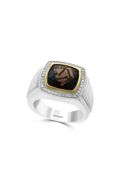 Men's Diamond & Smoky Quartz Signet Ring