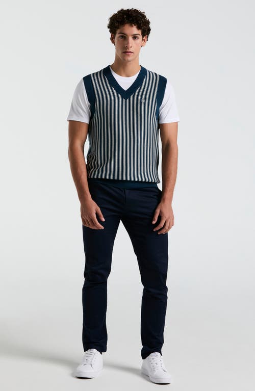 Original Penguin Slim Fit Vertical Stripe Sweater Vest In Blue Wing Teal