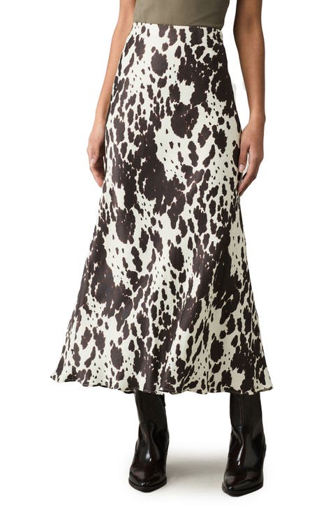 Cow Print Satin Skirt