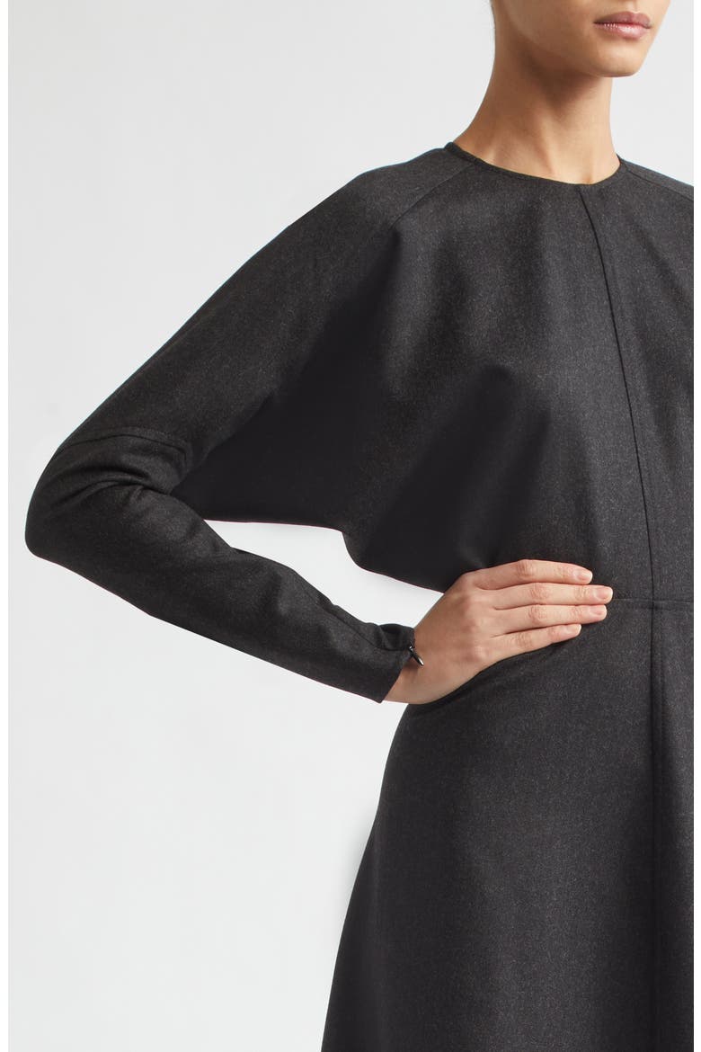 Dolman Long Sleeve Wool Twill Midi Dress, Alternate, color, DARK GREY MELANGE