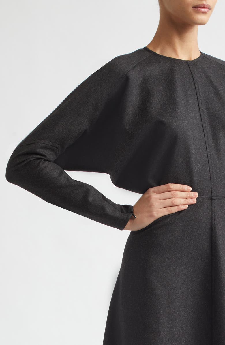 Victoria Beckham Dolman Long Sleeve Wool Twill Midi Dress, Alternate, color, Dark Grey Melange