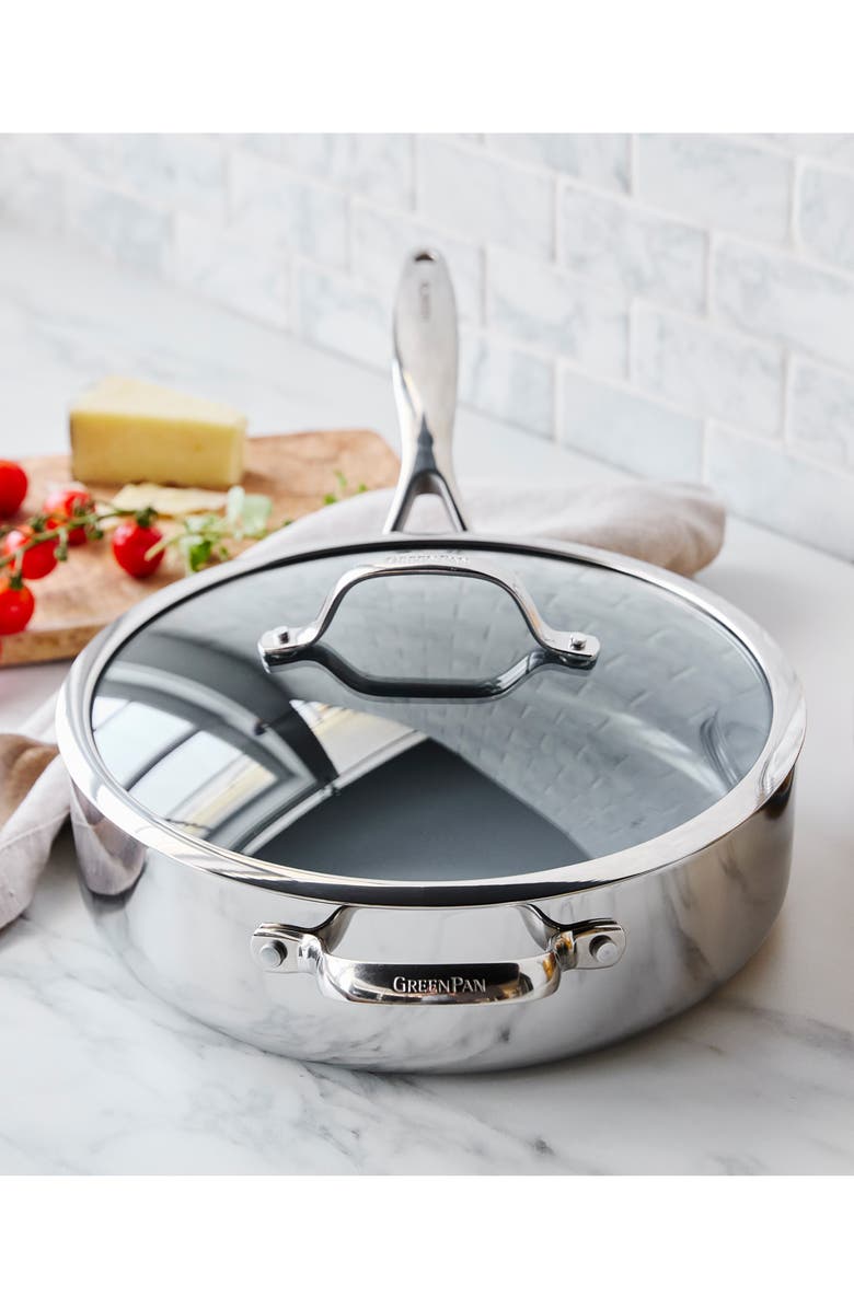 GreenPan Valencia Stainless Steel Nonstick Sauté Pan & Lid, Alternate, color, Stainless Steel