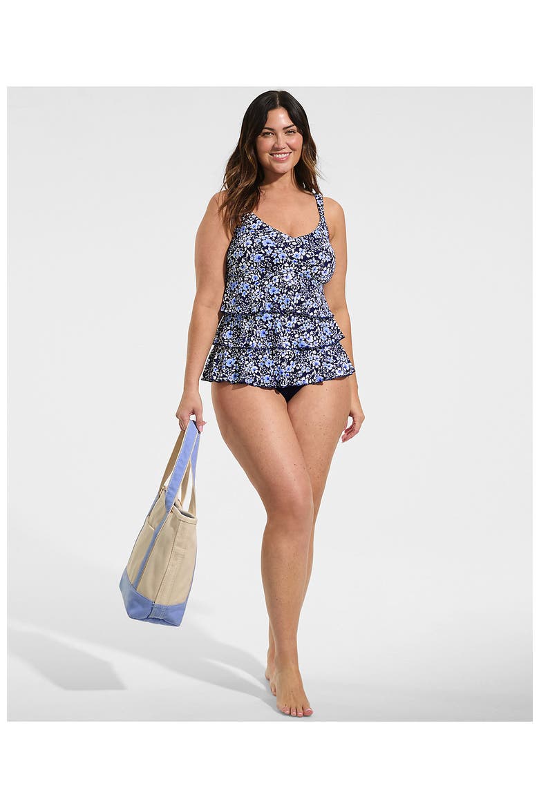 Plus Size Ruffle Fauxkini One Piece Swimsuit, Alternate, color, Navy Meadow Floral