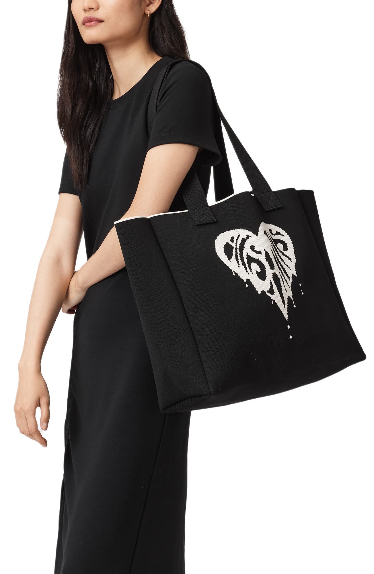 AllSaints Izzy Heart Tote, Alternate, color, Black