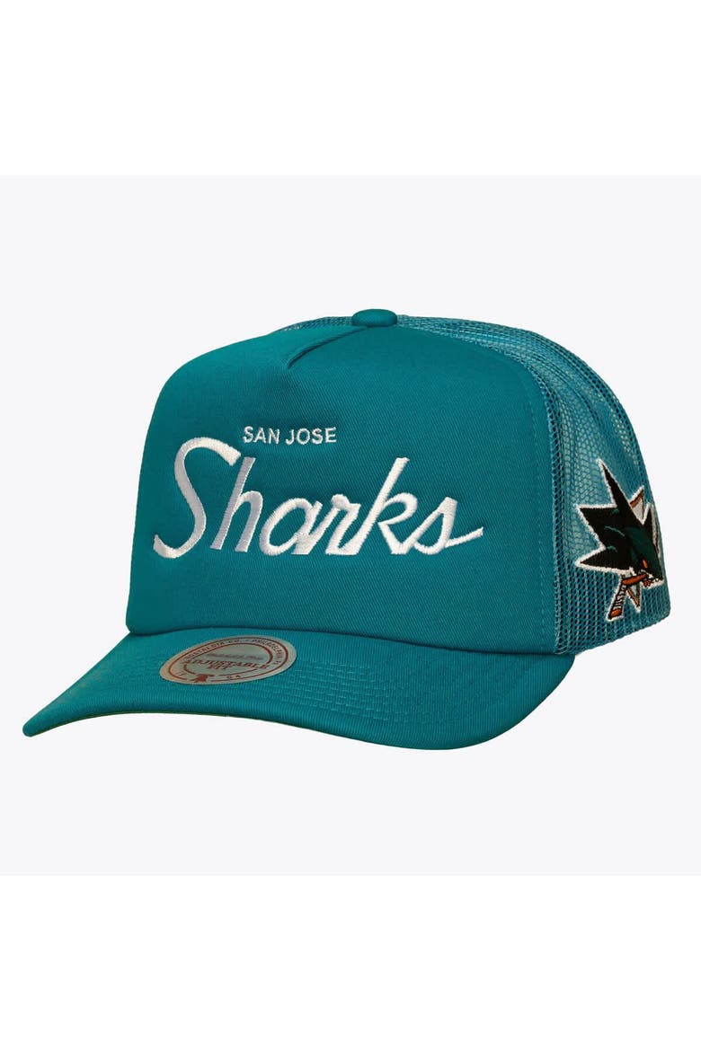 Men's Mitchell & Ness Teal San Jose Sharks Head Coach Trucker Adjustable Hat, Main, color, Teal