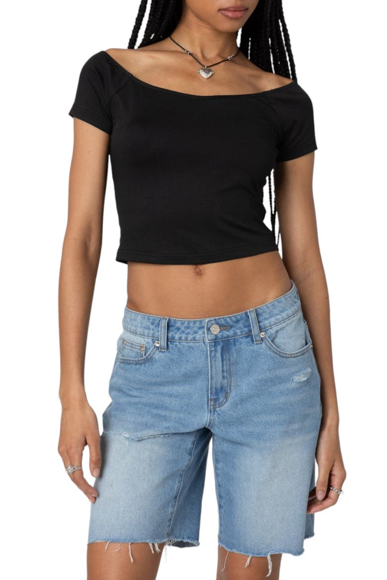 Alexandera Ballet Neck Cotton Crop T-Shirt, Main, color, BLACK