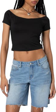 EDIKTED Alexandera Ballet Neck Cotton Crop T-Shirt
