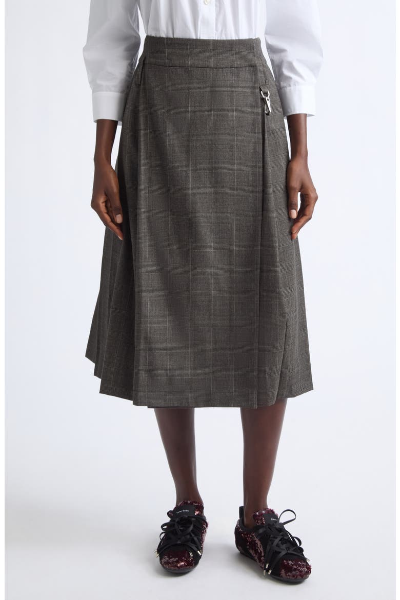 Tailored Clip Kilt Glen Plaid Stretch Wool Midi Skirt, Main, color, PEAT