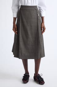 Simone Rocha Tailored Clip Kilt Glen Plaid Stretch Wool Midi Skirt