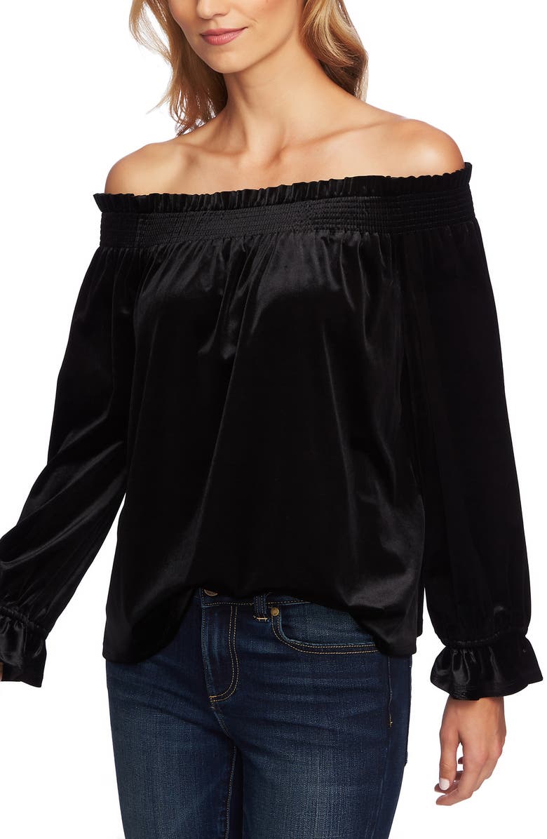 CeCe Off the Shoulder Smocked Velvet Blouse, Alternate, color, 