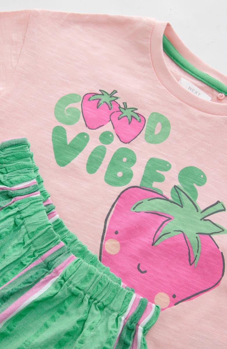 NEXT Kids' Cherry Good Vibes Cotton Graphic T-Shirt & Pants Set, Alternate, color, Green