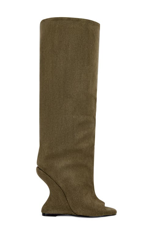 Azalea Wang Vincent Knee High Open Toe Boot In Green