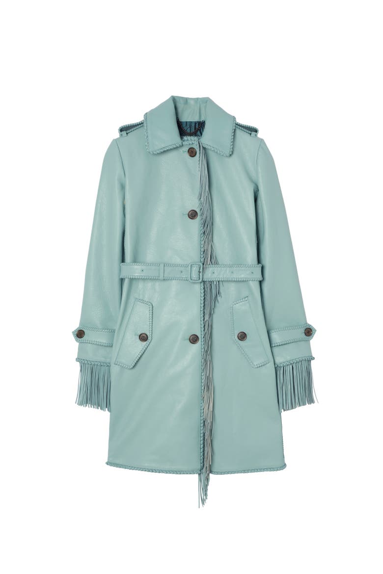Short Fringed Leather Car Coat, Alternate, color, Turquoise