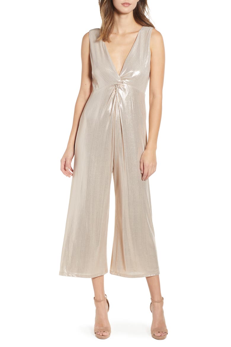 Twist Front Metallic Jumpsuit, Main, color, METALLIC GOLD