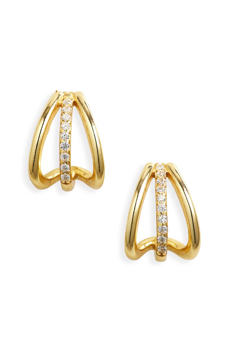 ARGENTO VIVO Cubic Zirconia Cutout Huggie Hoop Earrings, Main, color, Gold