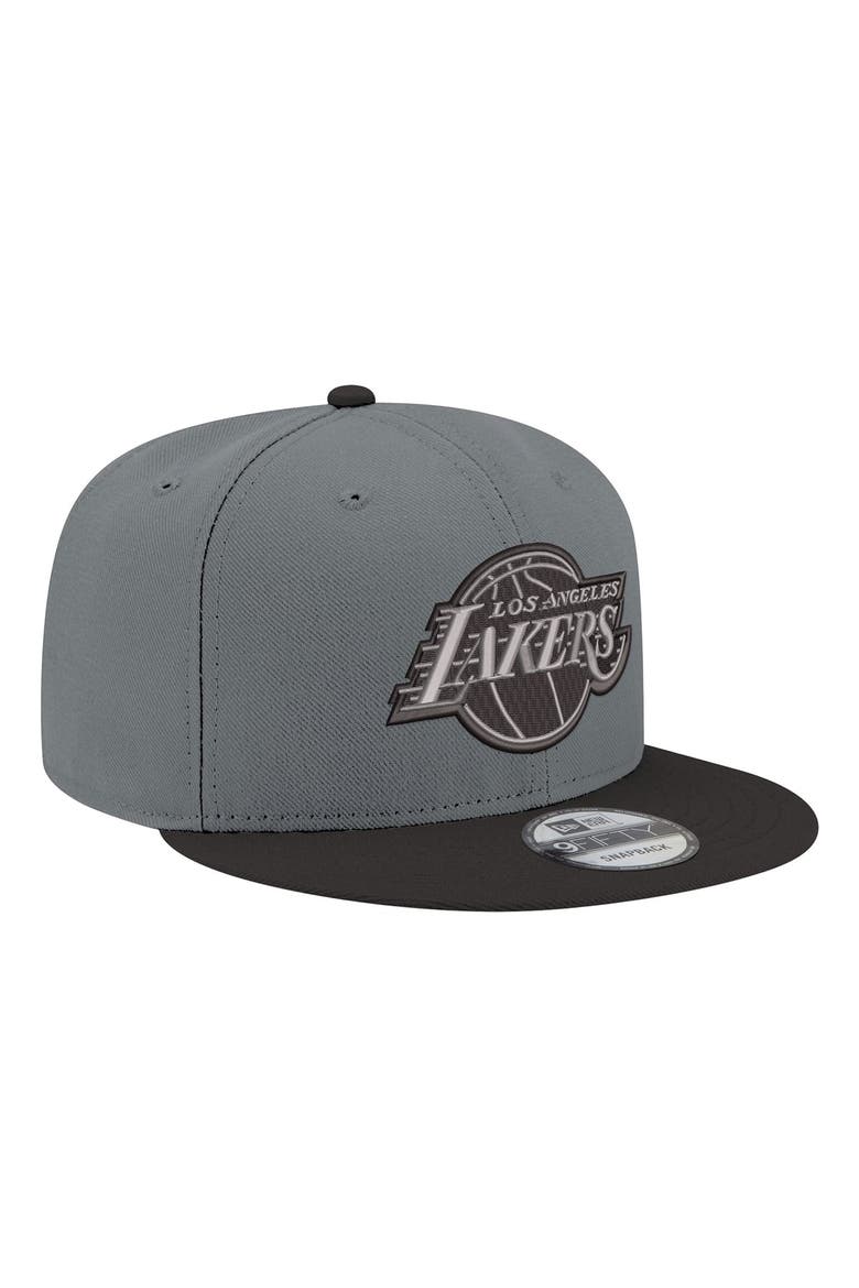 Men's New Era Gray/Black Los Angeles Lakers Logo 2-Tone 9FIFTY Snapback Hat, Alternate, color, Gray