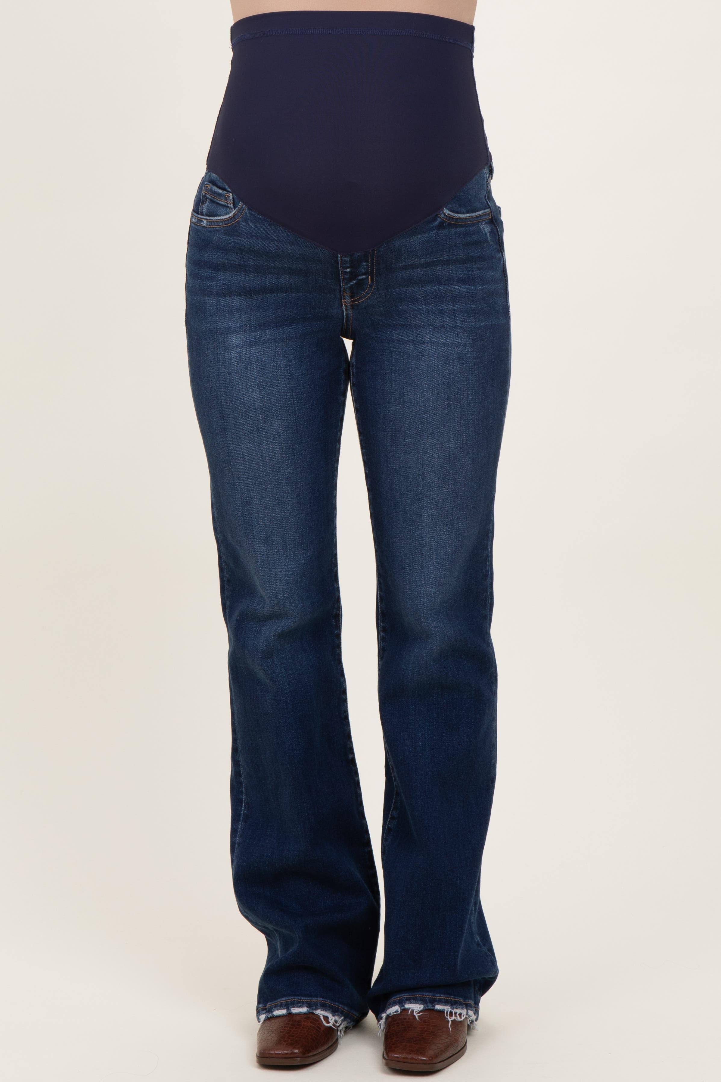 Dark Wash Frayed Hem Maternity Bootcut Jeans - image 2