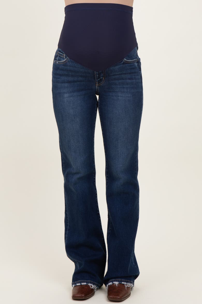 Dark Wash Frayed Hem Maternity Bootcut Jeans, Alternate, color, Navy Blue
