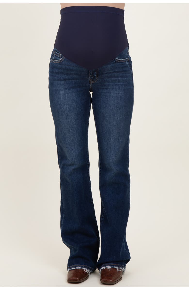 PinkBlush Dark Wash Frayed Hem Maternity Bootcut Jeans, Alternate, color, Navy Blue