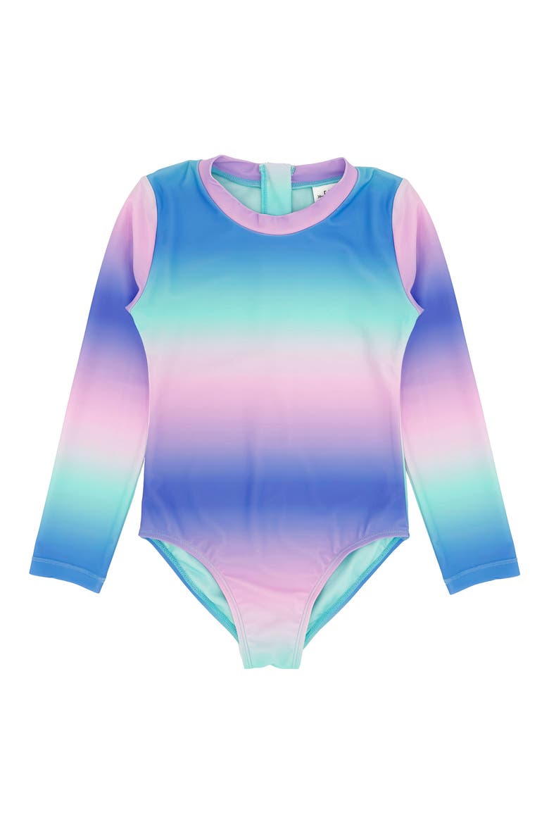 Kids' Wave Chaser Long Sleeve UPF 50+ One-Piece Rashguard Swimsuit, Main, color, BLUE MULTI