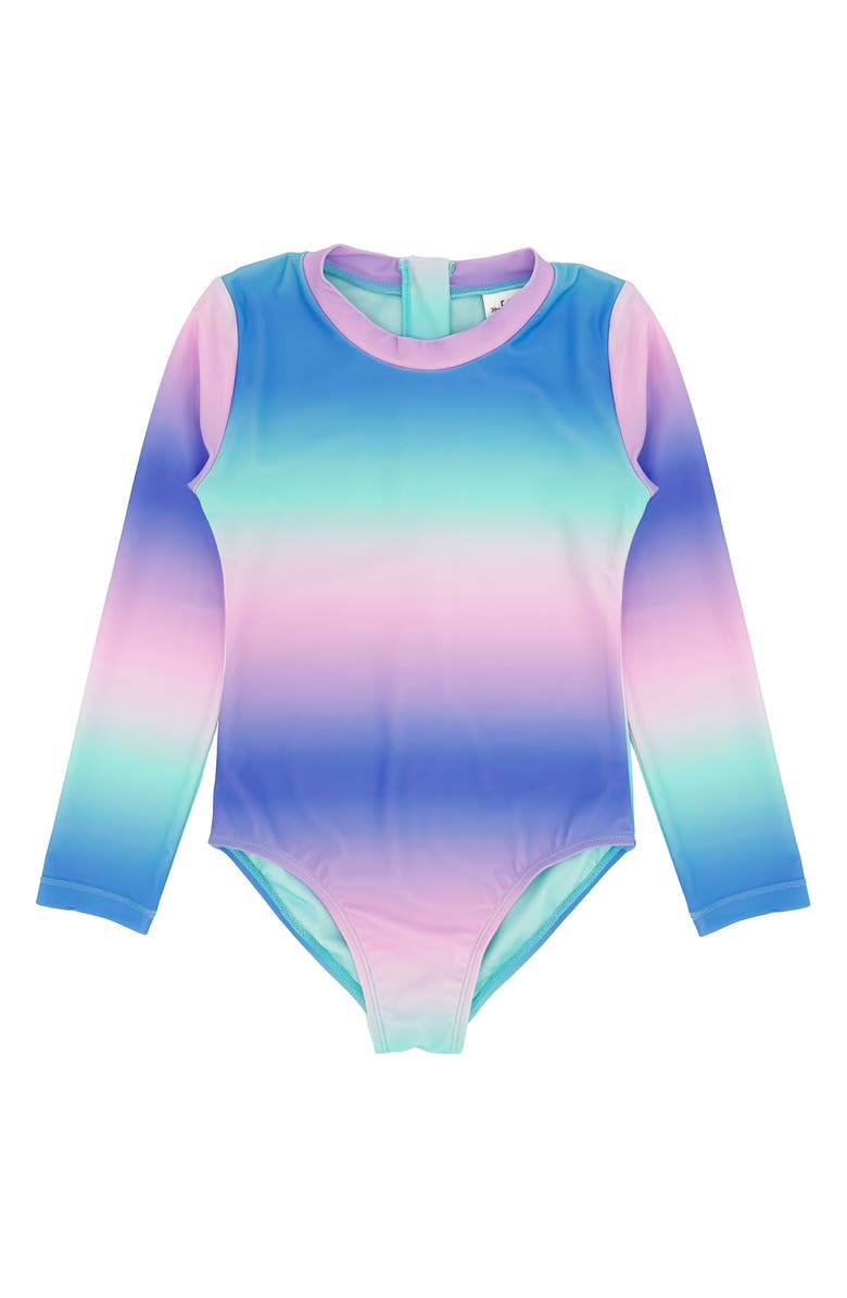 Feather 4 Arrow Kids' Wave Chaser Long Sleeve UPF 50+ One-Piece Rashguard Swimsuit, Main, color, Blue Multi