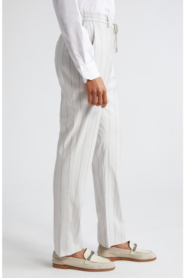 Slim Fit Stripe Drawstring Waist Virgin Wool Blend Pants, Alternate, color, IVORY